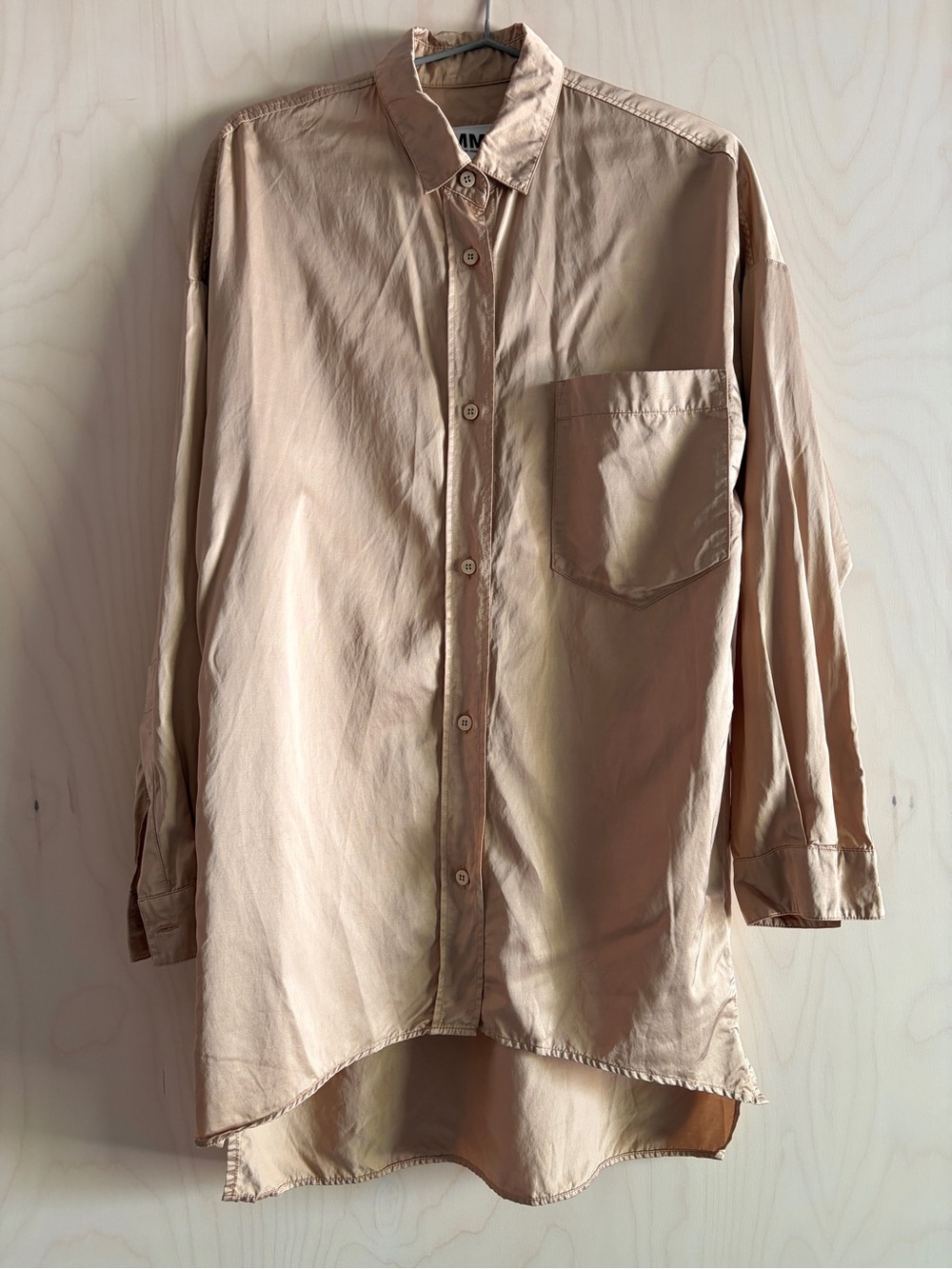 MM6 Maison Martin Margiela Tan Satin Oversized Button-Down Shirt